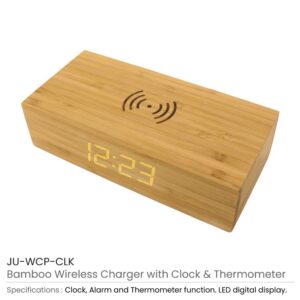 Bamboo Wireless Charger with Clock - Image 3