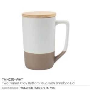 Two-toned Ceramic Mugs with Clay Bottom, Bamboo Lid - Image 4