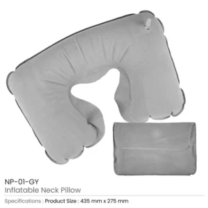 Inflatable Neck Pillow with Pouch – Grey - Image 3