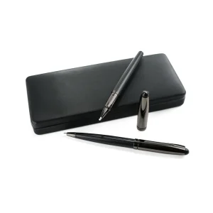 Black Metal Pen Set with Matte & Glossy Finish in PU Leather Box - Image 7