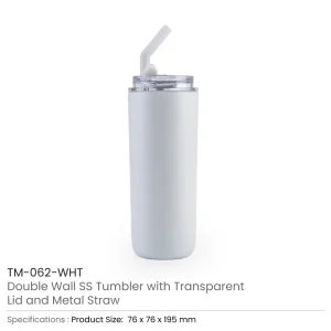 Double Wall SS Tumblers with Transparent Lid and Metal Straw - 500ml - Image 11