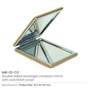 Rectangle Pocket Mirror, Double-Sided Foldable with Cork Finish Cover - Image 4
