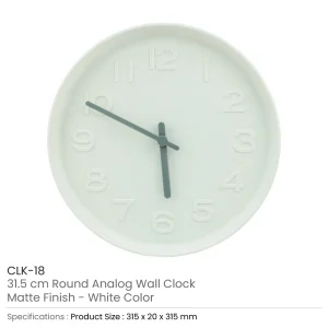 Round Analog Wall Clock Matte Finish White - Image 3