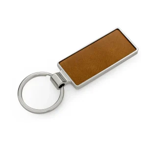 Silver Shiny Metal Keychains with Laserable PU Leather Plate - Image 3