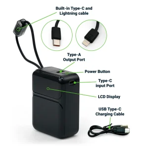 Powerbank with Built-in Type-C & Lightning Cables, 20,000mAh, 45W Fast Charging - Image 3