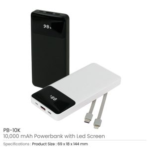 Powerbank with LED Screen 10,000 mAh & Built-in Cables - Image 3