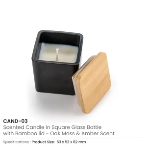 Scented Candle in Square Glass Bottle with Bamboo Lid, Oakmoss & Amber Scent - Image 4